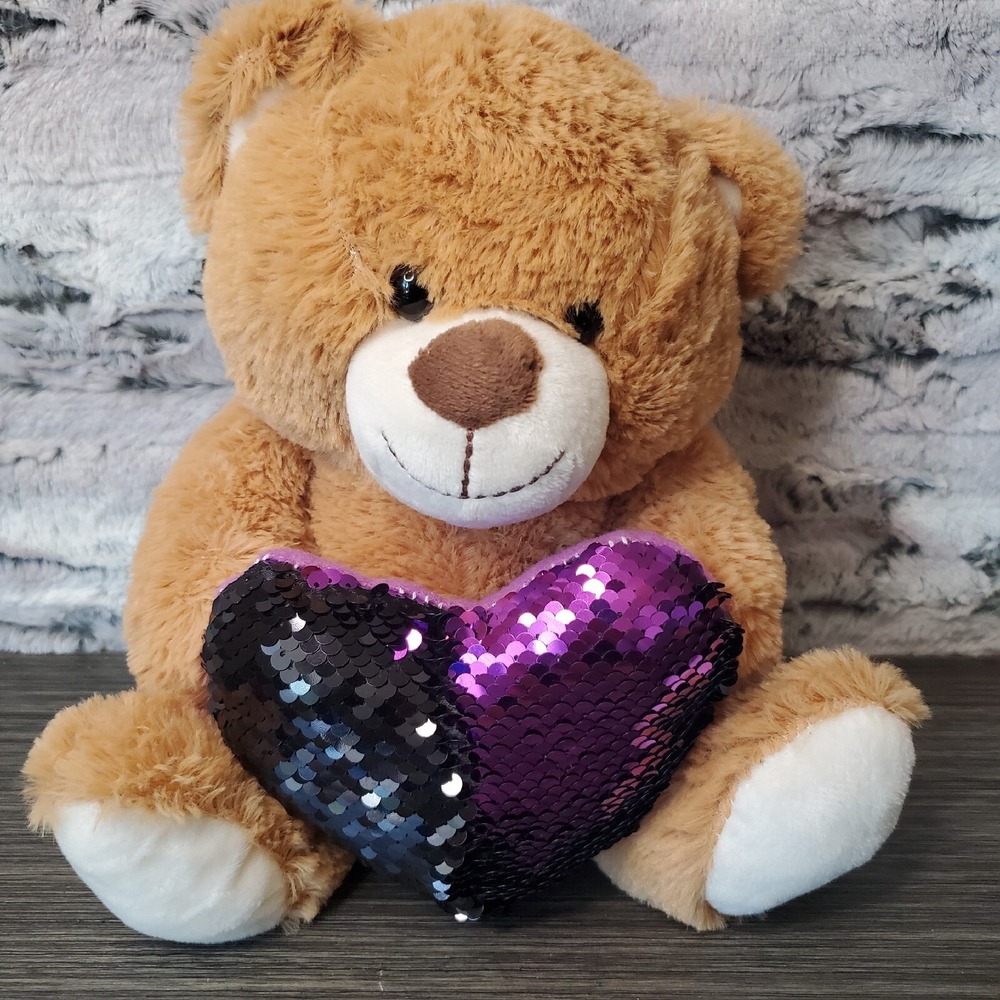 Best Made Toys Brown Plush Stuffed Teddy Bear Purple & Black Sequins Heart